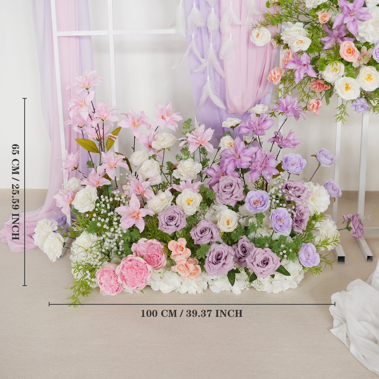 Uflower Artificial Purple Pink Wedding KT Backdrop Flower Row Decor